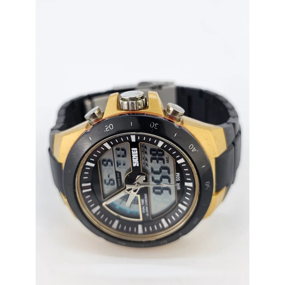Men's Analog Digital Watch 45MM Day/Date Black Gray Bracelet Band 7